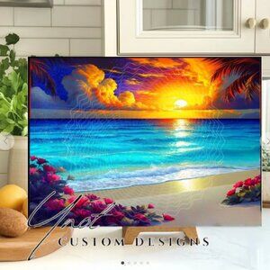 Beach Sunset 11 x 7.86 Glass Cutting Board